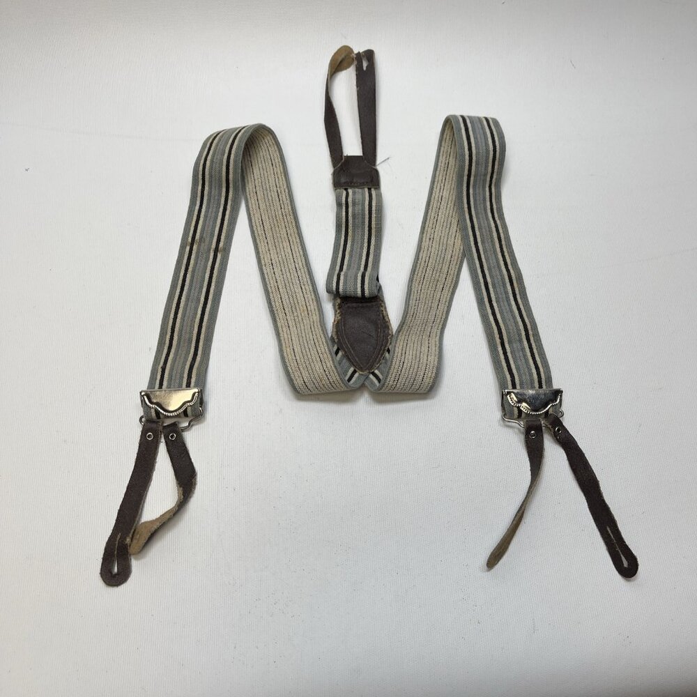 Vintage Brace Y Back Suspenders Elastic Green Leather Heritage Hunting Classic